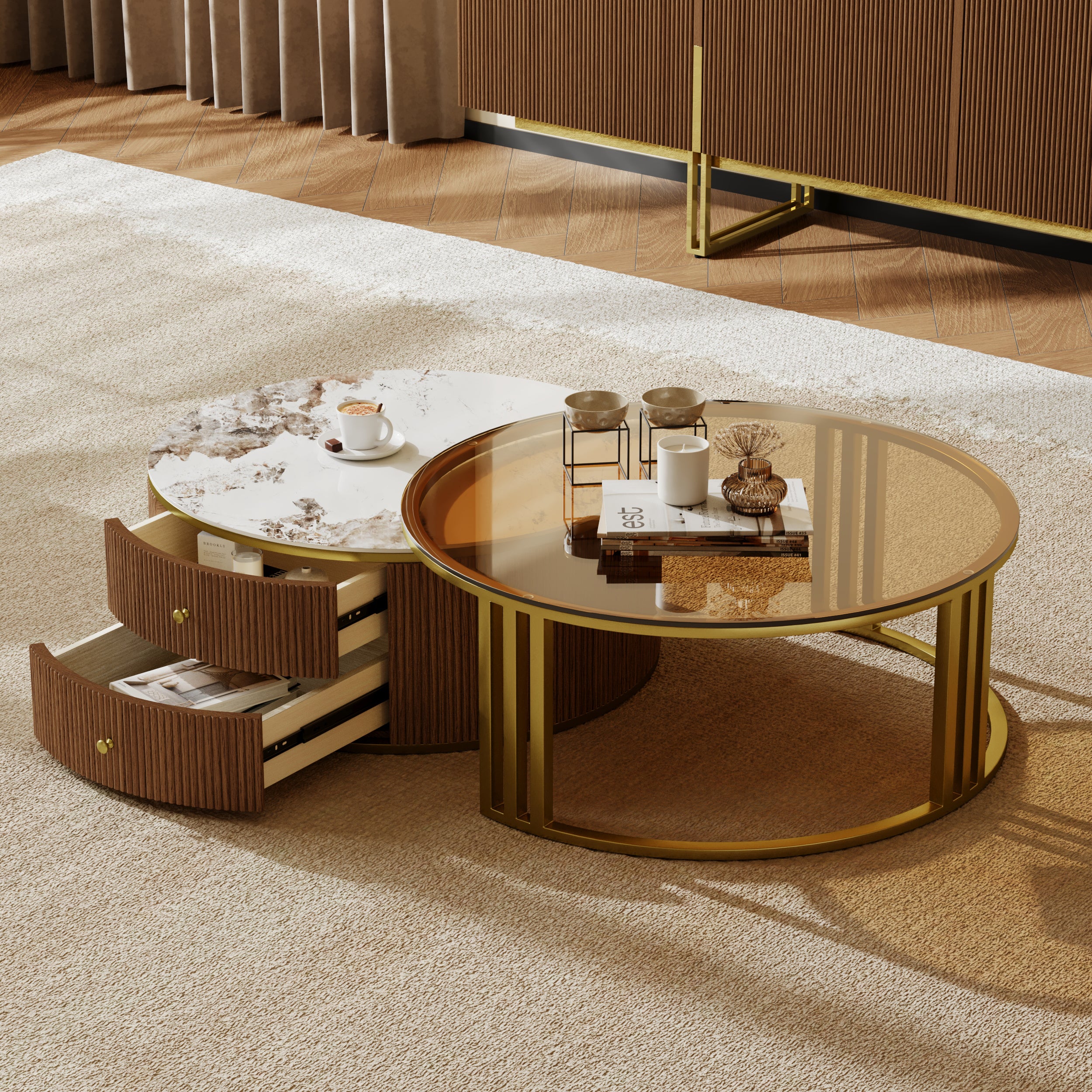 Auro Sintered Stone Fluted TV Console