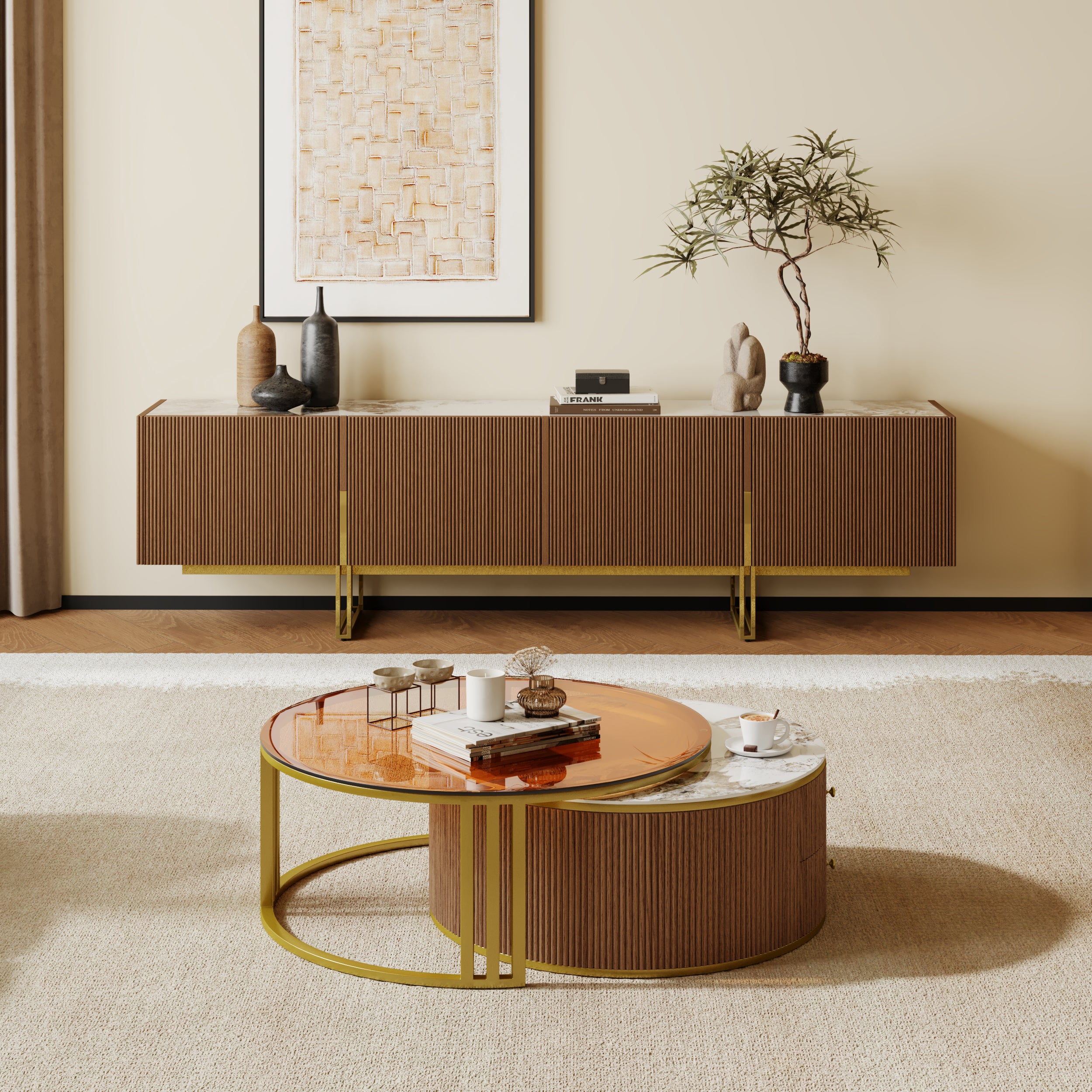 Auro Sintered Stone Fluted TV Console