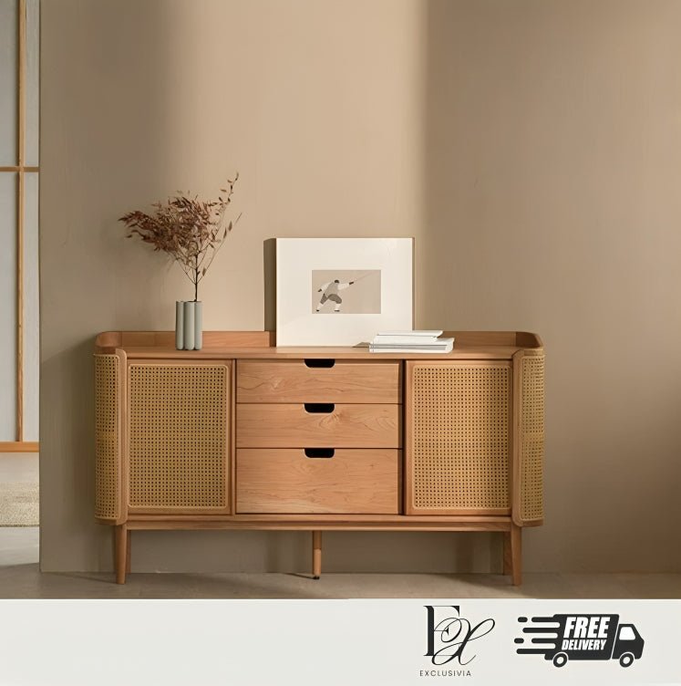 WAVES Rustic Solid Cherry Wood Sideboard Cabinet - Exclusivia