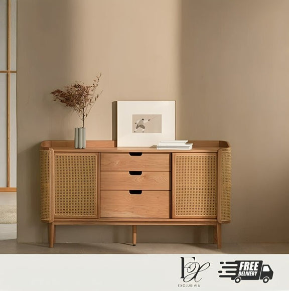 WAVES Rustic Solid Cherry Wood Sideboard Cabinet - Exclusivia