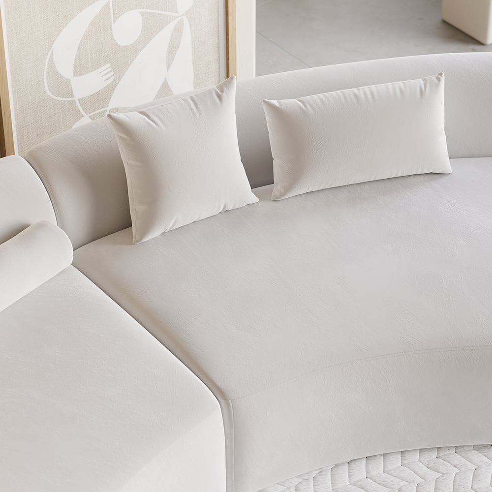 Seren Curved Velvet Sectional Sofa with Accent Pillows