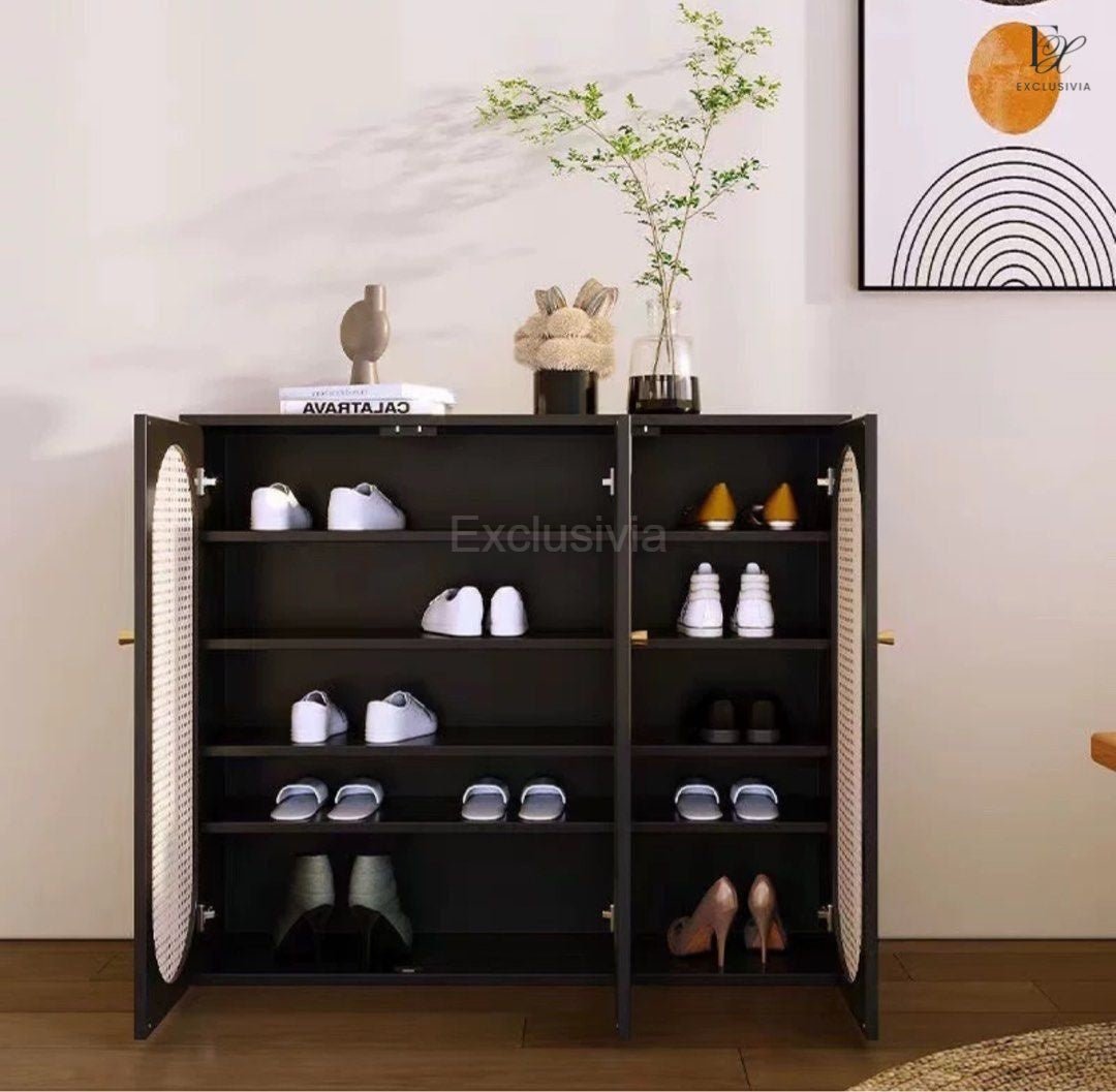 CLYDE Modern Rattan Shoe Cabinet - Exclusivia