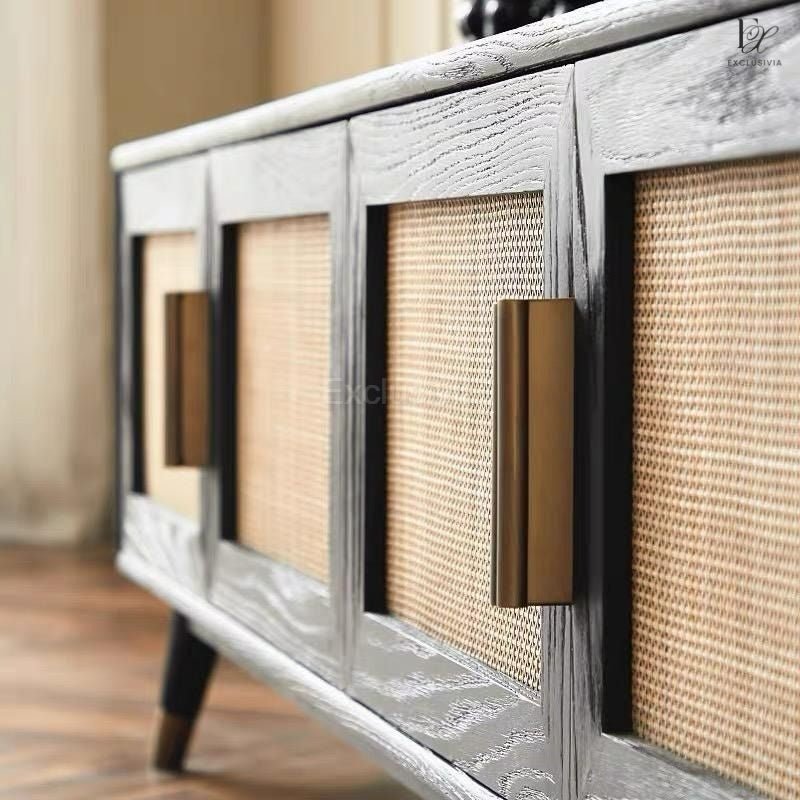 DAGON Mid Century Rattan TV Console - Exclusivia