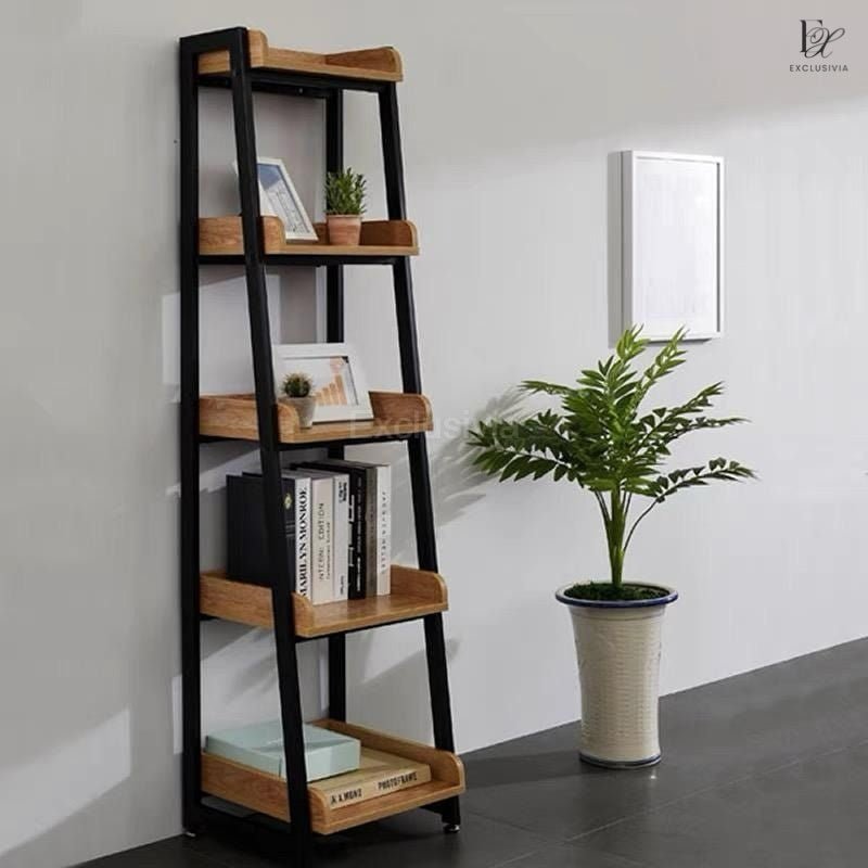 DEVS Rustic Solid Wood Ladder Shelf - Exclusivia