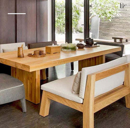 ECHO Scandinavian Pine Wood Dining Table & Bench - Exclusivia