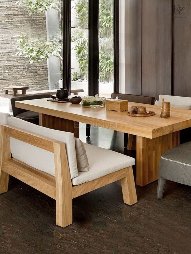 ECHO Scandinavian Pine Wood Dining Table & Bench - Exclusivia