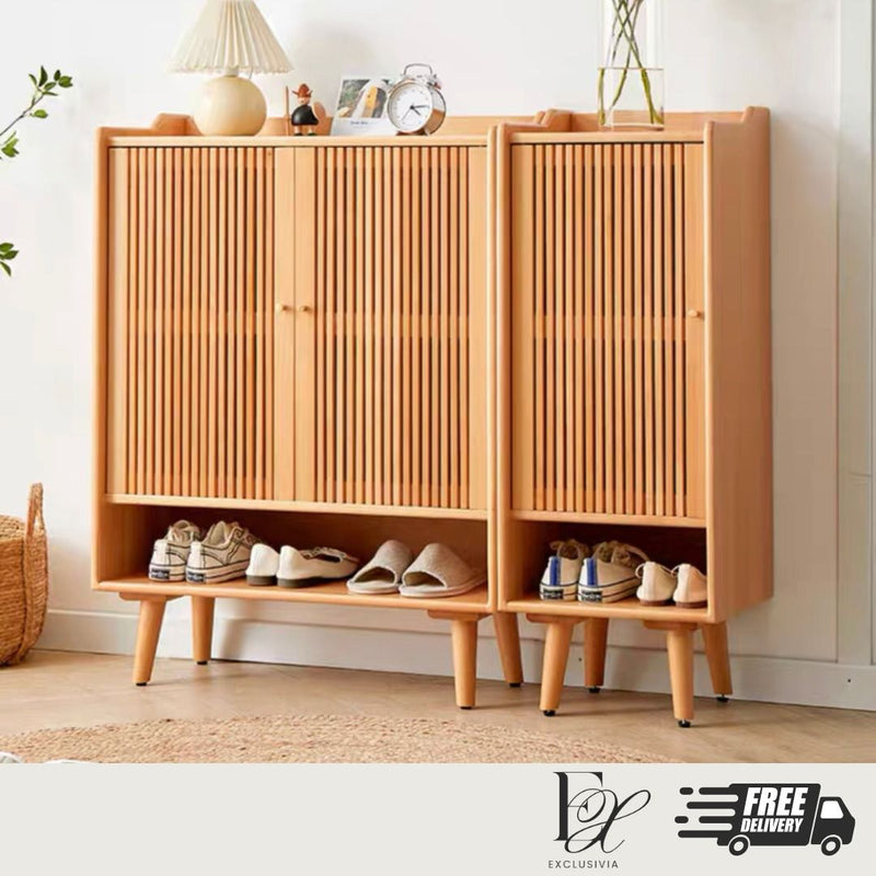 LANCE Shoe Cabinet Rack Solid Wood Japandi - Exclusivia