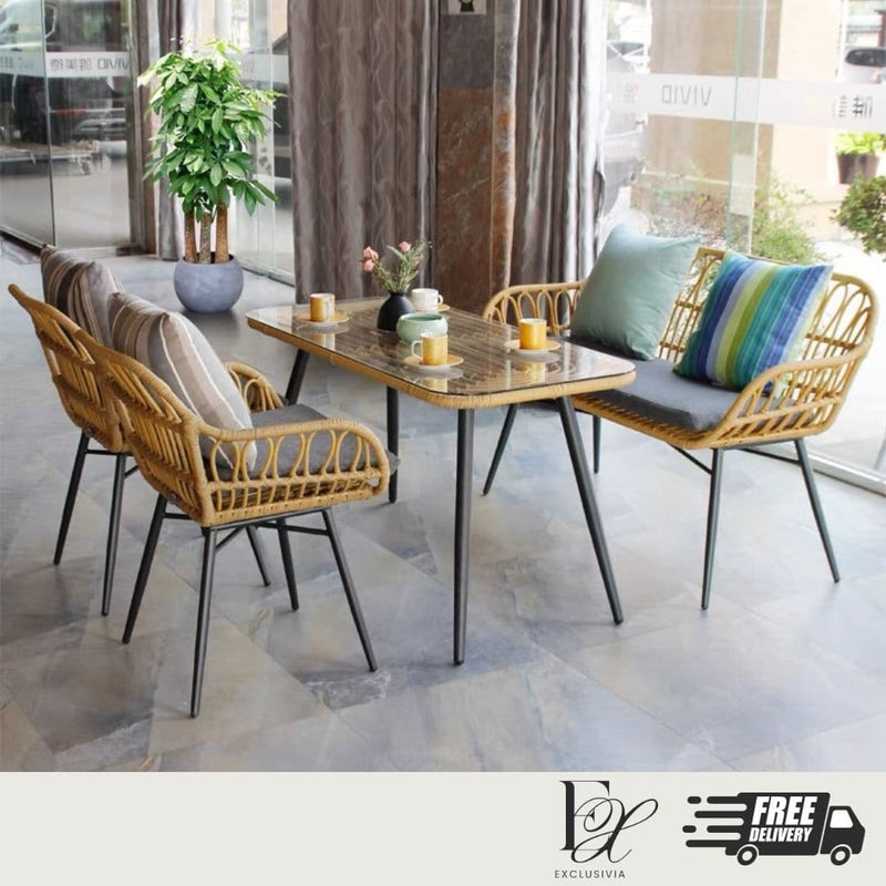 LAROI Outdoor Rattan Dining Table & Bench - Exclusivia