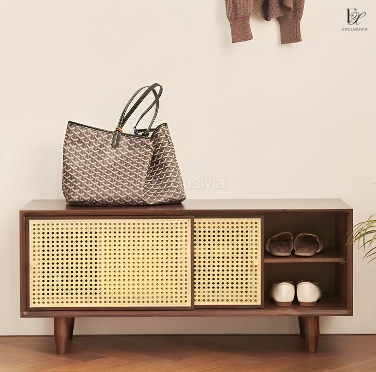 OAKTI Shoe Cabinet Rattan Wooden - Exclusivia