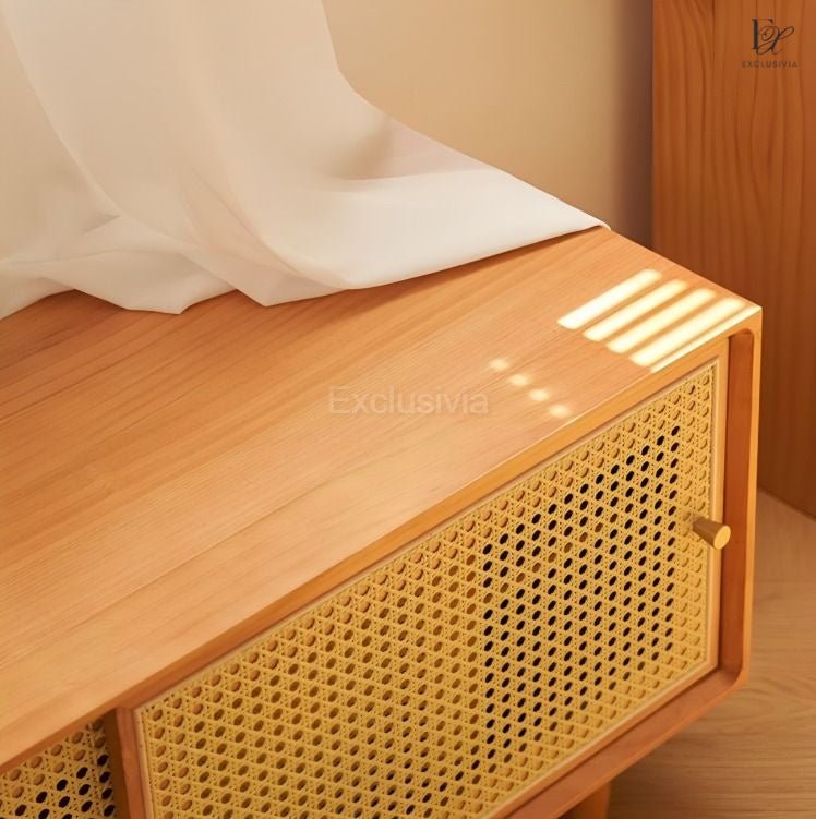 OAKTI Shoe Cabinet Rattan Wooden - Exclusivia