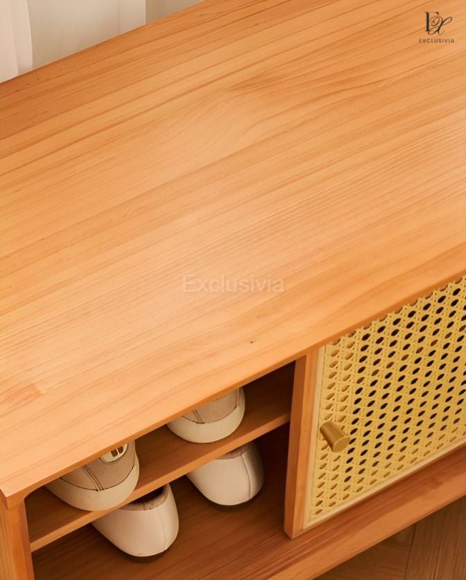 OAKTI Shoe Cabinet Rattan Wooden - Exclusivia