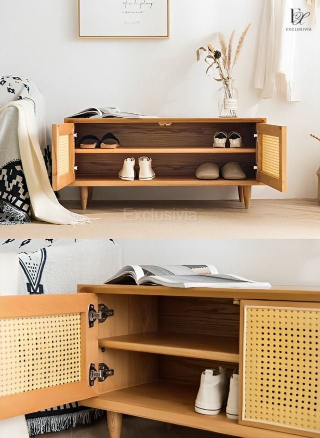 OAKTI Shoe Cabinet Rattan Wooden - Exclusivia