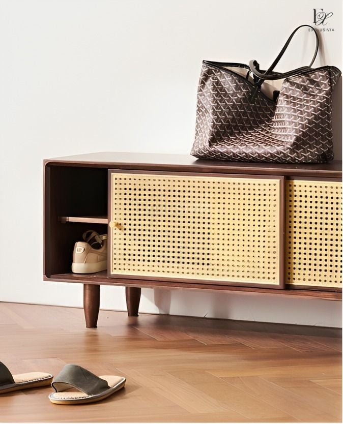 OAKTI Shoe Cabinet Rattan Wooden - Exclusivia