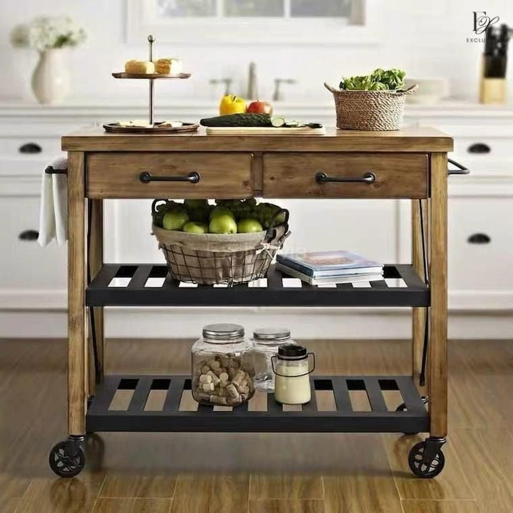 ORACLE Pine Kitchen Island Trolley - Exclusivia
