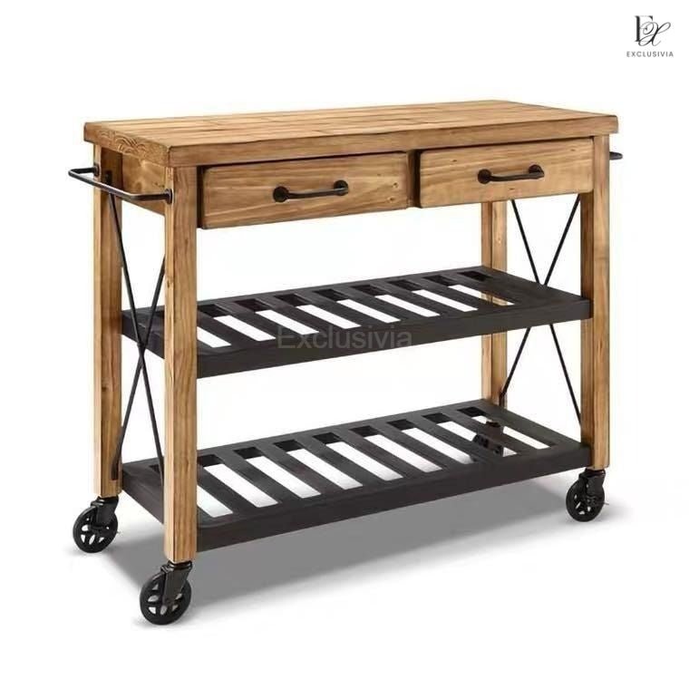 ORACLE Pine Kitchen Island Trolley - Exclusivia