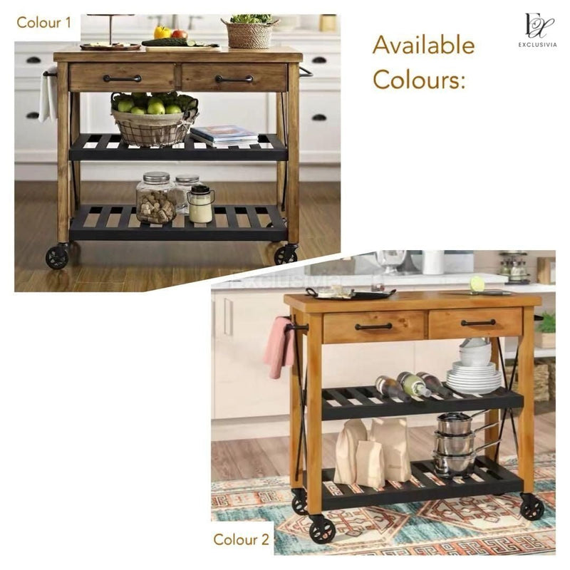 ORACLE Pine Kitchen Island Trolley - Exclusivia