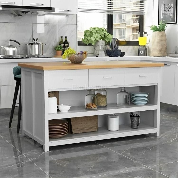 RON Kitchen Island Table with Cupboards - Exclusivia