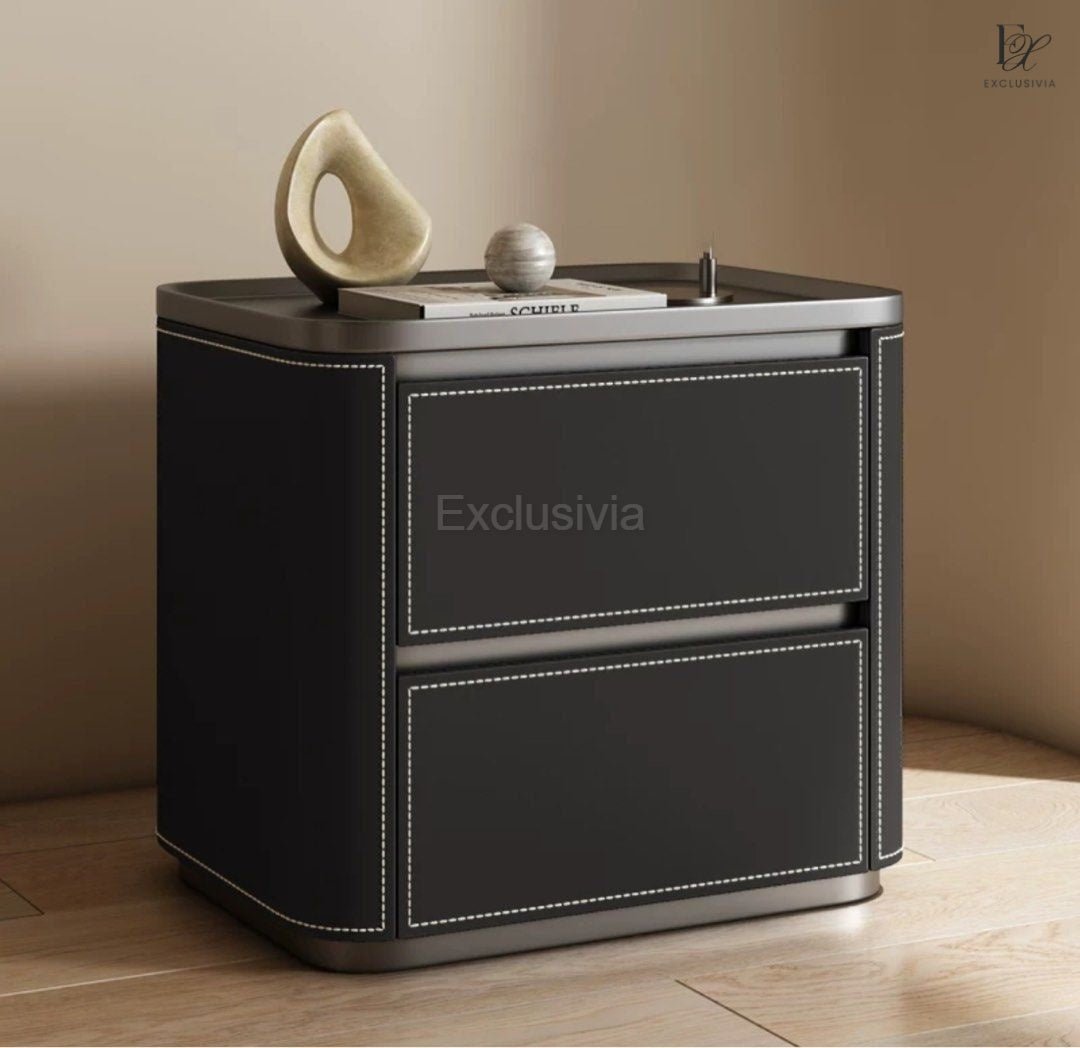 SKIEP Modern Leather Bed Side Table - Exclusivia