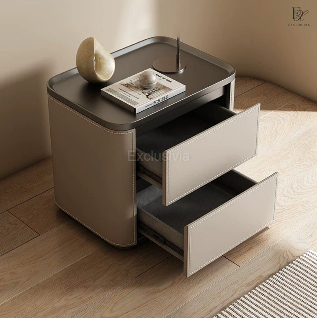 SKIEP Modern Leather Bed Side Table - Exclusivia