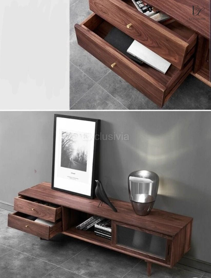 TRESTLE Rustic Solid Wood TV Console - Exclusivia