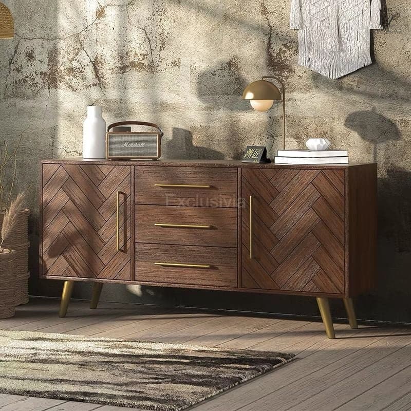 TV Console Cabinet Sideboard Herringbone - Exclusivia