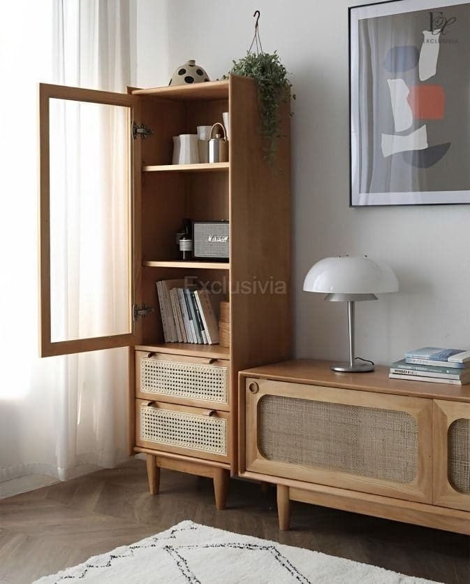 VALEN Rattan Glass Cabinet - Exclusivia