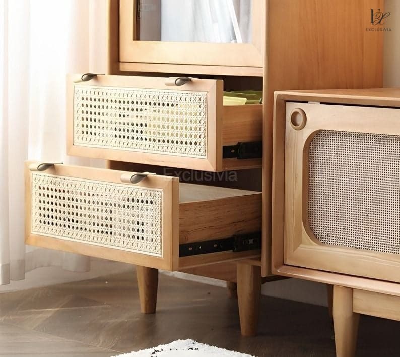 VALEN Rattan Glass Cabinet - Exclusivia