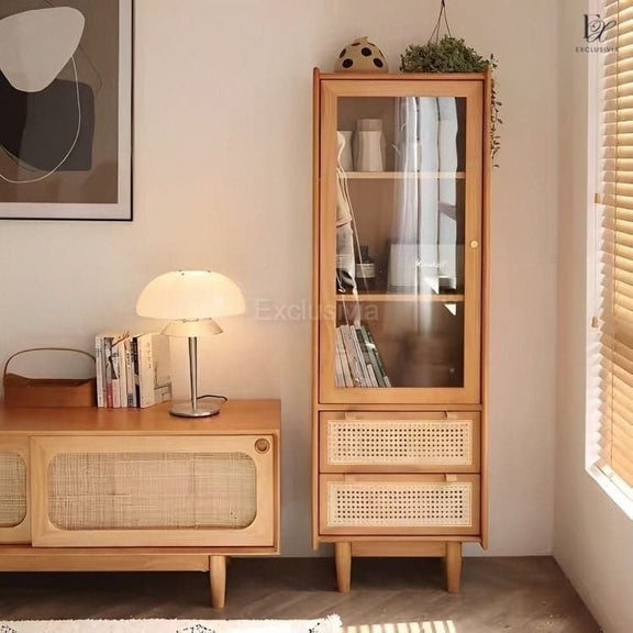 VALEN Rattan Glass Cabinet - Exclusivia