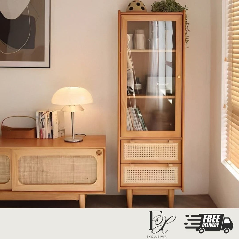 VALEN Rattan Glass Cabinet - Exclusivia