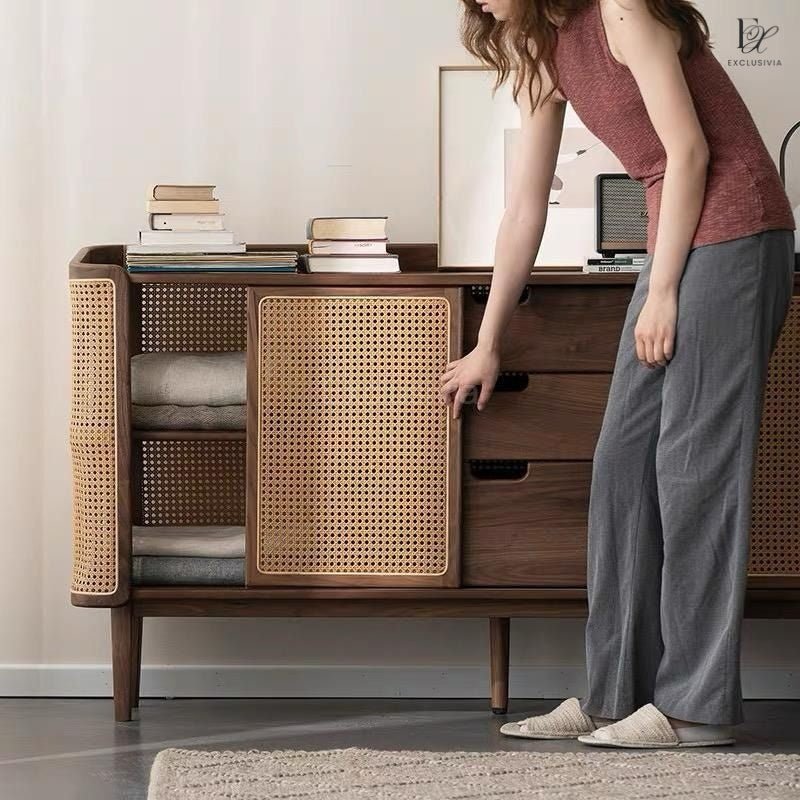 WAVES Rustic Solid Cherry Wood Sideboard Cabinet - Exclusivia