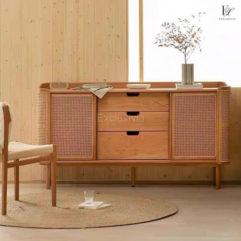 WAVES Rustic Solid Cherry Wood Sideboard Cabinet - Exclusivia