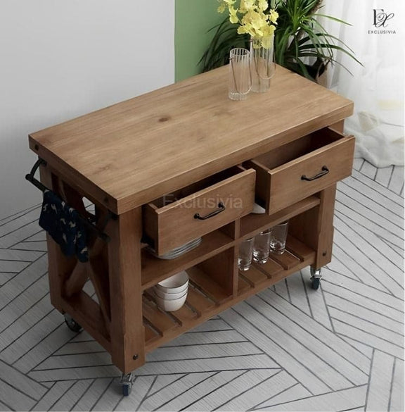 YVE Mobile Kitchen Pantry Side Counter Table - Exclusivia