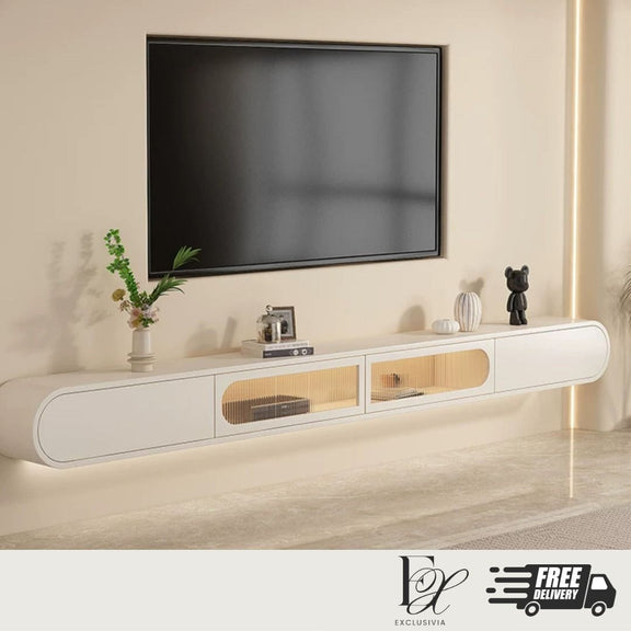 ZEPHYR Wall-hung TV console with curved edges - Exclusivia